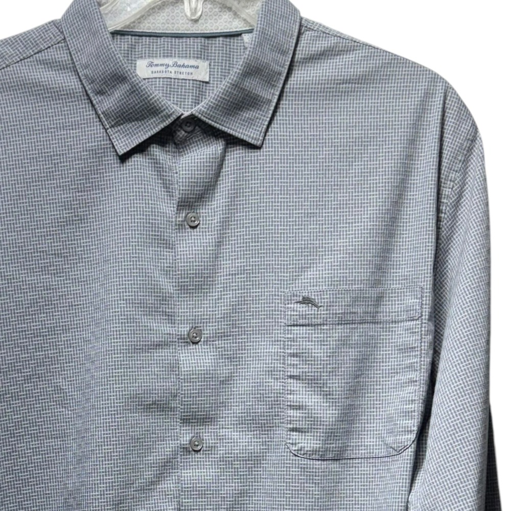 Tommy Bahama Sarasota Stretch Mens XXL Grey White Grid Long Sleeve Button Shirt - Picture 11 of 15